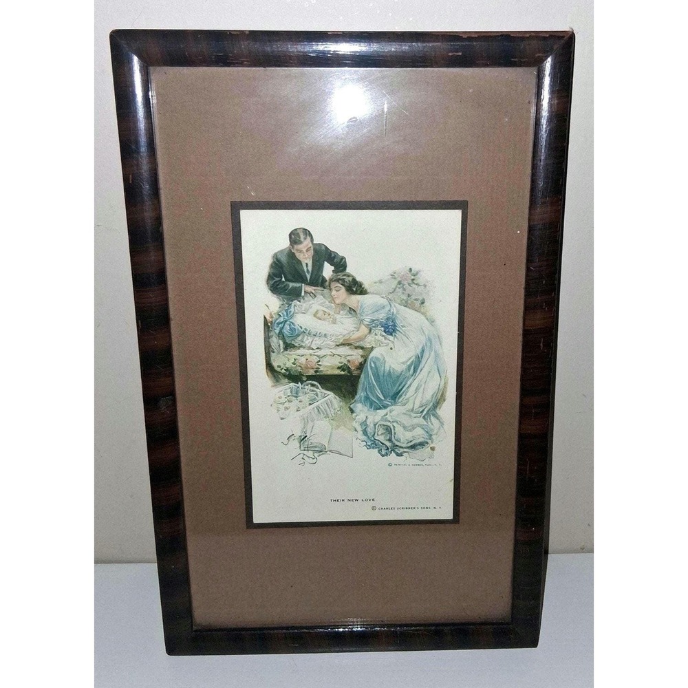 Vintage Framed Print Their New Love Charles Scribner's Sons‎ 10.75 x 6.75